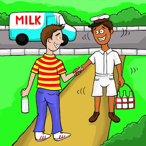 Shaking hands with milkman