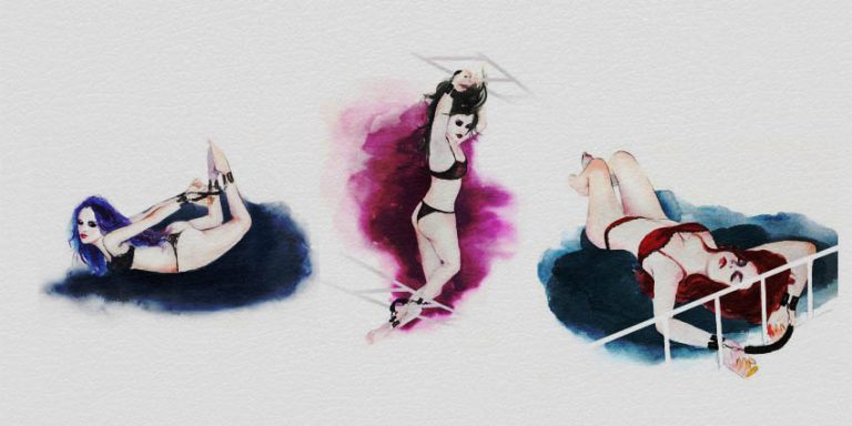 posturas sexuales con esposas para bondage en pareja y tríos ilustradas en estilo kamasutra