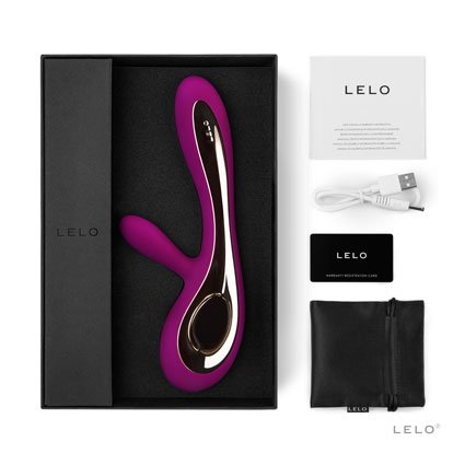 SORAYA 2 de LELO en su caja con cargador USB, funda y accesorios incluidos