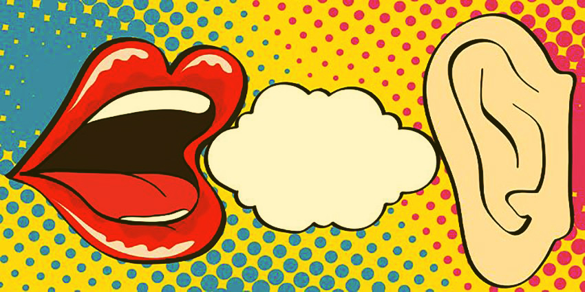 boca susurrando a una oreja ilustración pop art audio erótico