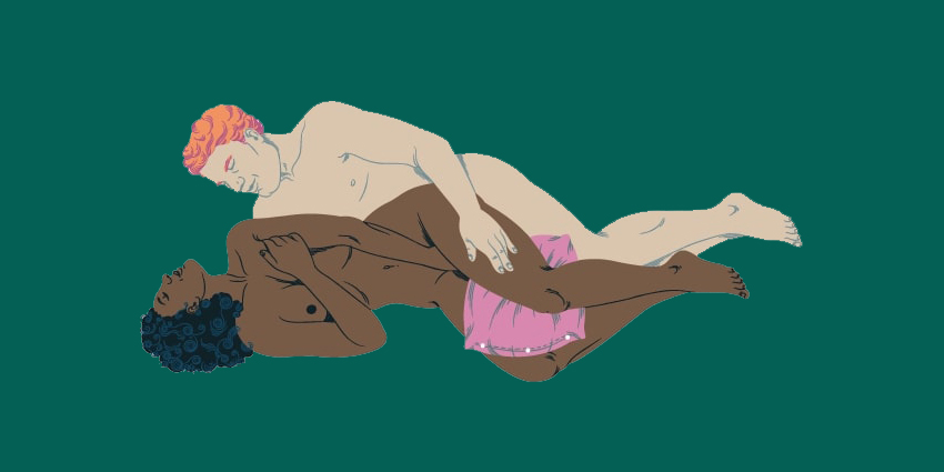 Ilustración de la postura sexual La Cucharita del Kamasutra.