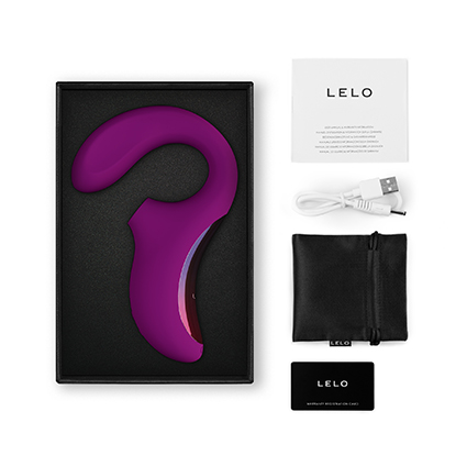 Contenido de la caja del LELO ENIGMA en color Deep Rose