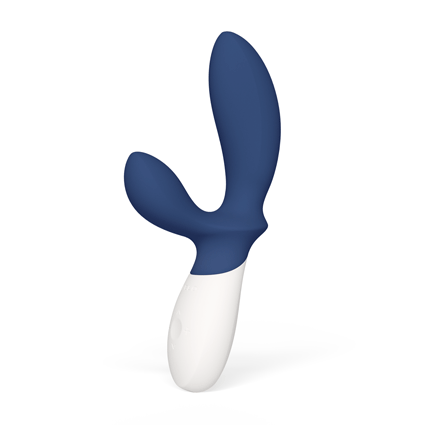 Juguete anal azul y blanco con doble estimulador y diseño ergonómico para placer anal