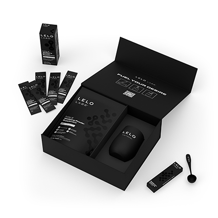 Suplemento sexual masculino LELO LABS Male Wellbeing Powder con sobres individuales y accesorios