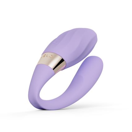 Vibrador con textura para parejas de silicona suave en color lila con diseño ergonómico en forma de U.
