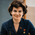 Valentina Tereshkova, primera mujer en viajar al espacio, retratada con uniforme y condecoraciones soviéticas