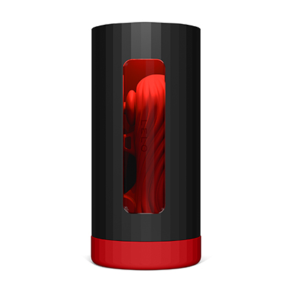 Masturbador masculino LELO F1S V3 XL en color negro y rojo con diseño cilíndrico